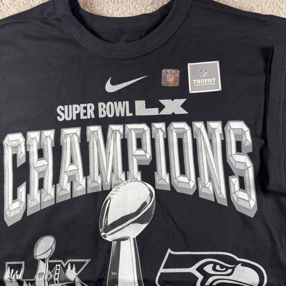 Nike Seattle Seahawks Super Bowl LX Champions Mens T-Shirt Black Large 2026 NFL
